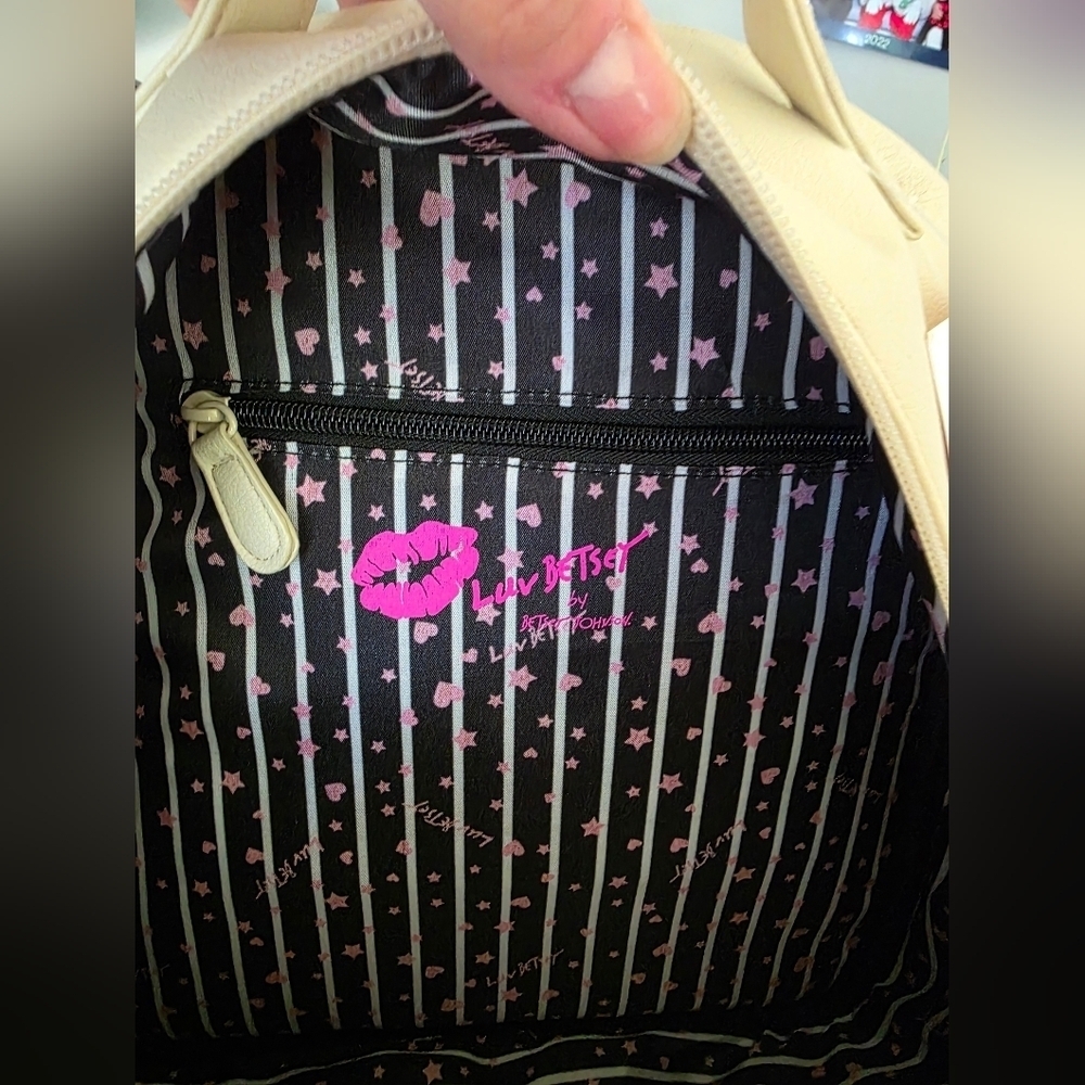 Betsey Johnson Purple and Cream Backpack Love Letters Design - Picture 7 of 10